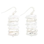 Wholesale rectangular Pearl Hammered Metal Bead Drop Earrings L