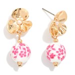 Wholesale metal Flower Linked Chinoiserie Bead Post Drop Earrings Gold Dipped L