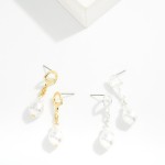Wholesale metal Horsebit Pearl Post Drop Earrings Gold Dipped L