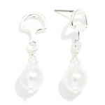 Wholesale metal Horsebit Pearl Post Drop Earrings Gold Dipped L