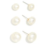 Wholesale graduated Pearl Stud Earring Set three pairs classic faux pearl studs