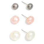 Wholesale graduated Pearl Stud Earring Set three pairs classic faux pearl studs