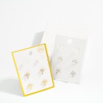 Wholesale set Three Stud Earrings Crosses Pearls Gold Dipped L