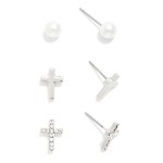 Wholesale set Three Stud Earrings Crosses Pearls Gold Dipped L