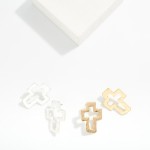 Wholesale hammered Metal Holly Cross Post Drop Earrings Gold Dipped L