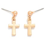 Wholesale cross Metal Ball Post Drop Earrings Gold Dipped L