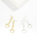Wholesale metal Linked Horsebits Post Drop Earrings Gold Dipped L