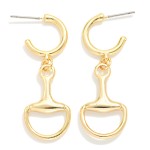 Wholesale metal Horsebit Linked Hoop Drop Earring L Gold Hypoallergenic