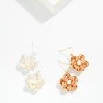 Wholesale hammered Metal Flower Drop Earrings Pearl Detail L