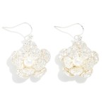 Wholesale hammered Metal Flower Drop Earrings Pearl Detail L