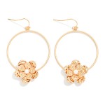 Wholesale metal Hoop Hammered Metal Flower Drop Earrings L