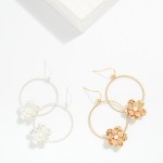 Wholesale metal Hoop Hammered Metal Flower Drop Earrings L