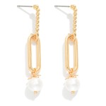 Wholesale metal Bubble Bar Linked Oval Post Drop Earrings Pearl Detail L