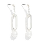Wholesale metal Bubble Bar Linked Oval Post Drop Earrings Pearl Detail L