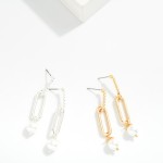 Wholesale metal Bubble Bar Linked Oval Post Drop Earrings Pearl Detail L
