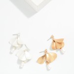 Wholesale linked Brushed Petals Drop Earrings Pearl Detail Rhinestone Post L