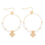 Wholesale beaded Hoop Drop Earrings Hammered Metal Plus Cross Detail L
