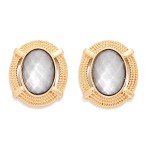 Wholesale oval Glass Crystal Stud Earring Gold Metal Border L
