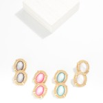 Wholesale oval Glass Crystal Stud Earring Gold Metal Border L