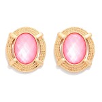 Wholesale oval Glass Crystal Stud Earring Gold Metal Border L
