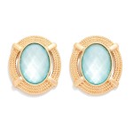 Wholesale oval Glass Crystal Stud Earring Gold Metal Border L