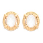 Wholesale oval Glass Crystal Stud Earring Gold Metal Border L