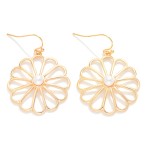 Wholesale hollow Metal Flower Drop Earrings Pearl Detail L