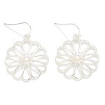 Wholesale hollow Metal Flower Drop Earrings Pearl Detail L