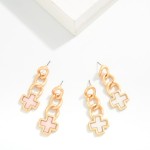 Wholesale chain Link Pearlescent Plus Cross Post Drop Earrings L