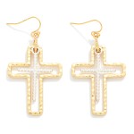 Wholesale nesting Textured Metal Crosses Drop Earrings L