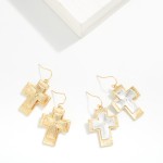 Wholesale layered Brushed Metal Cross Drop Earrings L