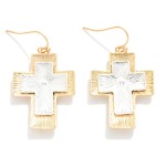 Wholesale layered Brushed Metal Cross Drop Earrings L