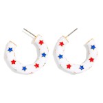 Wholesale enamel Americana Hoop Drop Earrings Stars D