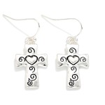 Wholesale metal Cross Drop Earring Engraved Heart L