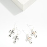 Wholesale metal Cross Drop Earring Engraved Heart L