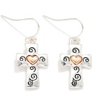 Wholesale metal Cross Drop Earring Engraved Heart L