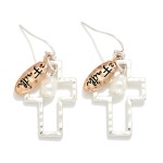 Wholesale metal Hollow Cross Drop Earrings Pearl Faith Charm Details L