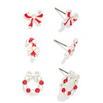 Wholesale set Three Rhinestone Enamel Christmas Stud Earrings L