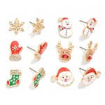 Wholesale set Six Enamel Rhinestone Christmas Stud Earrings L