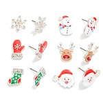 Wholesale set Six Enamel Rhinestone Christmas Stud Earrings L