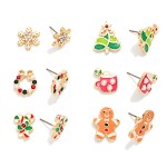 Wholesale set Six Enamel Rhinestone Christmas Stud Earrings L