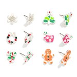 Wholesale set Six Enamel Rhinestone Christmas Stud Earrings L