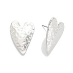 Wholesale hammered Metal Heart Post Drop Earring L