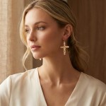 Wholesale textured Metal Cross Earring Drop Pearl Detail L