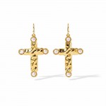 Wholesale textured Metal Cross Earring Drop Pearl Detail L