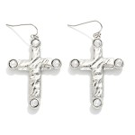 Wholesale textured Metal Cross Earring Drop Pearl Detail L