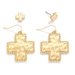 Wholesale set Two Hammered Metal Stud Drop Plus Cross Earrings L