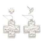 Wholesale set Two Hammered Metal Stud Drop Plus Cross Earrings L