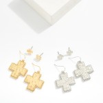 Wholesale set Two Hammered Metal Stud Drop Plus Cross Earrings L