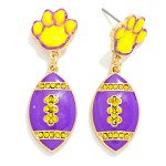 Wholesale enamel Paw Print Football Post Drop Earrings Rhinestone Details L